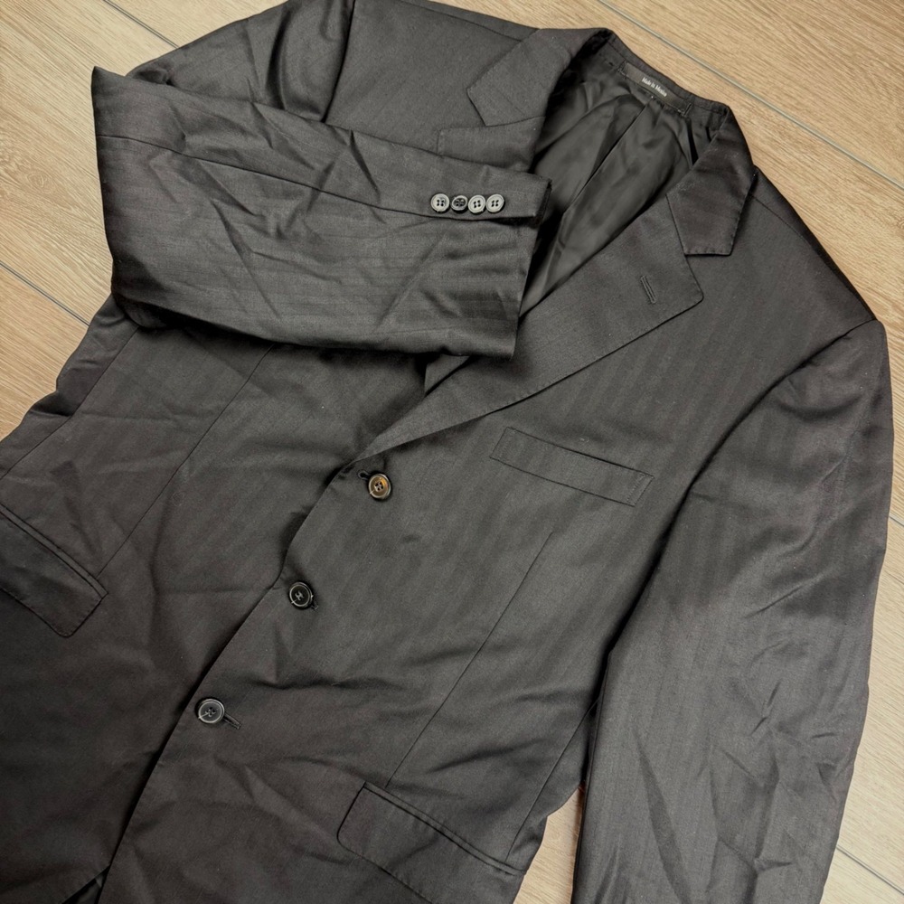 Z Zegna Mens Blazer Wool Silk Herringbone Black 56R